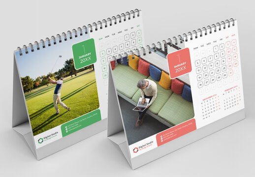 Desk Calendar Layout with Week Starts on Monday and Week Starts on Sunday