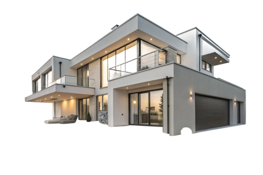 Modern architecture showcasing a two story house On Transparent Background