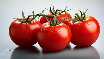 Ripe Red Tomato Freshly Picked Vibrantly Red Tomatoes Glistening With Droplets Presented Against A Clean Minimalist Aesthetic That Enhances Their Natural Allure