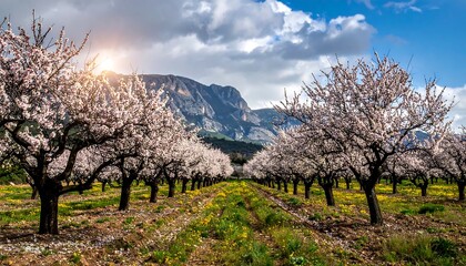 Spring Almond Blossom Orchard.