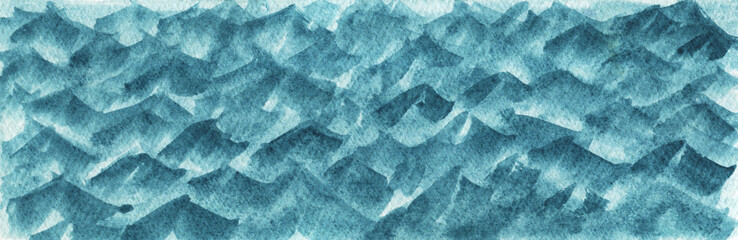 Stormy aquamarine blue watercolor textured wavy water background. Teal sea waves watercolour backdrop for marine design, abstract aqua splash or cloud concept, nature background