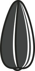 A detailed close-up illustration of a single sunflower seed, rendered in grayscale. The seed is depicted in a simple, pixel art style, showcasing its shape and texture.