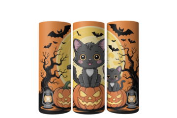Halloween Black Cat Pumpkin Tumbler Wrap