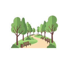 Obraz premium Park Pathway with Trees and Benches.