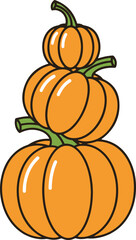 A vibrant illustration showcases three pumpkins stacked on top of each