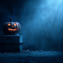Jack-o'-Lantern in a Dark Graveyard with Ghostly Atmosphere