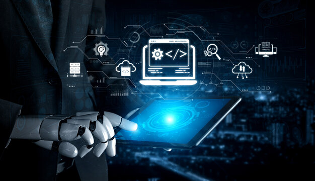 AI streamlines web development with smart coding tools, interface automation, and futuristic design systems for building efficient online platforms. Artificial intelligence spline