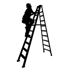 Construction worker going up a ladder  