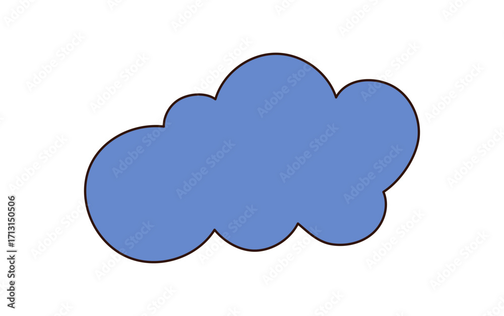 Wall mural groovy retro cloud icon with abstract blue shape in funky style. groovy element as playful doodle an