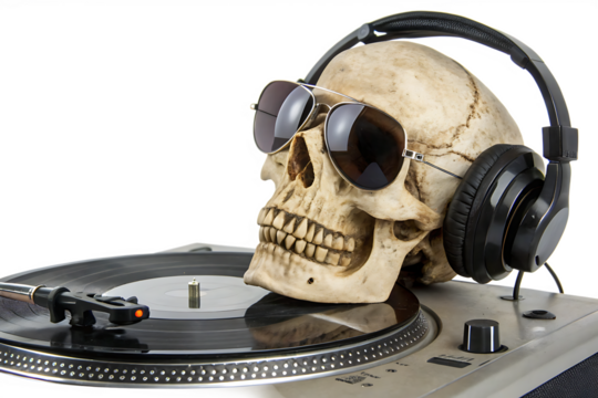 Music Dj and rock music concept with a skull on Transparent Background - Powered by Adobe