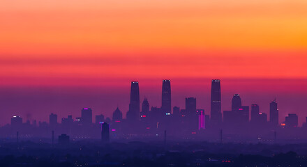 Neon Gradient Sunrise City Silhouette