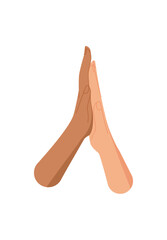 Hands together in flat style symbolize solidarity and support sticker. Diverse human gesture representing friendship, equality, and unity. Perfect for social campaigns, community designs, projects