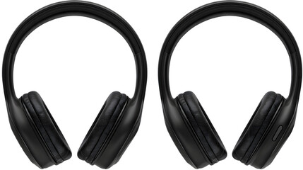 Two headphones front view on transparent png background