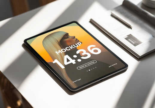 Tablet pc on table mockup