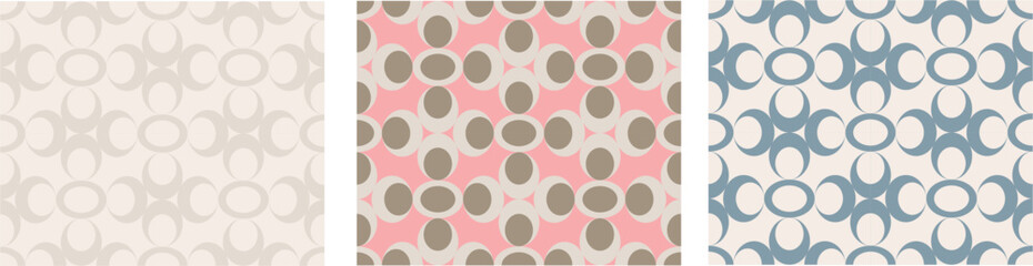Oval seamless pattern in multiple color examples. Pink, green tan, oval design elements and full seamless pattern. 