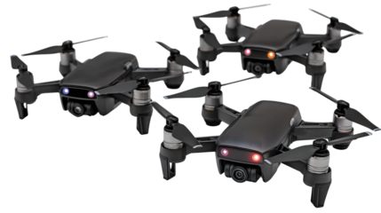 Multiple flying machines on transparent png background