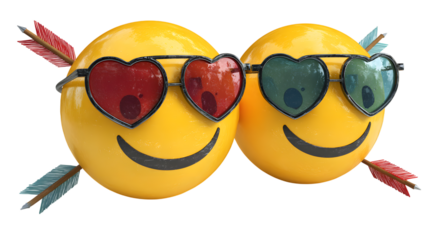 Two emojis with heart glasses on transparent png background