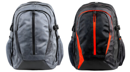 Two backpacks side by side on transparent png background