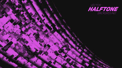 Abstract vector torn violet halftone corner wave. Scrathed dotted texture element.