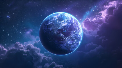 Fototapeta premium Surreal glowing planet in deep space 