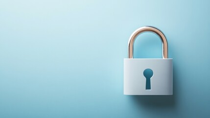 Fototapeta premium White Padlock with Copper Shackle on Soft Blue Background