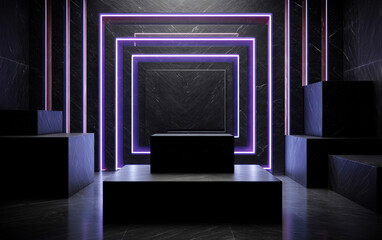 Modern interior space with neon lights creating a futuristic atmosphere