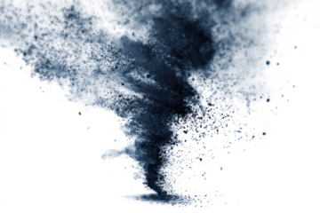 Abstract depiction of a dark, swirling vortex or cloud of particles against a white background.