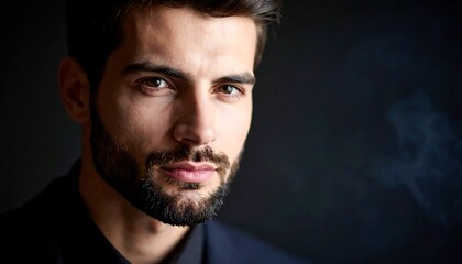 Fototapeta premium Portrait of a Man with Beard Against a Dark Background