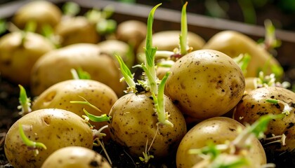 Sprouting potatoes in soil