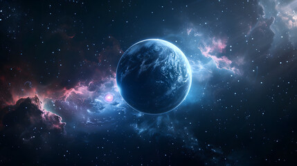 Fototapeta premium Surreal glowing planet in deep space 