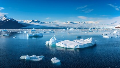 A Vast Icy Landscape With Scattered Icebergs Representing The Melting Of Polar Ice Caps