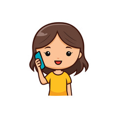 A young girl happily talking on a mobile phone. She appears cheerful and engaged in her conversation.