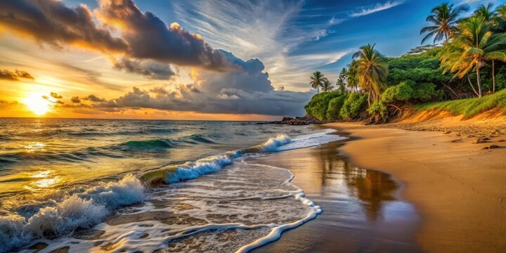 Secluded Beach at Playa Escondida Fajardo , waves, sunset,  waves, sunset