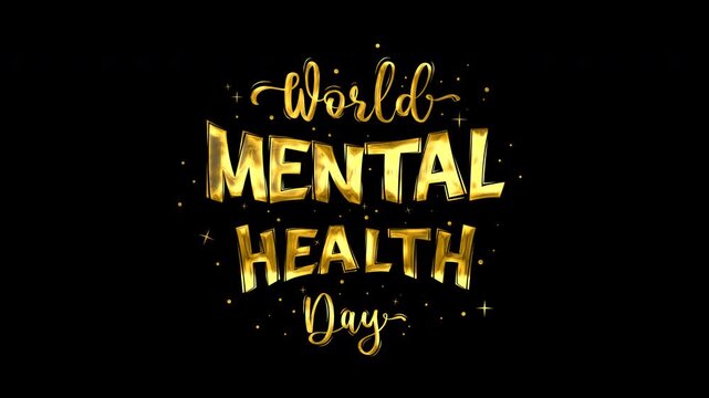 World mental health day in gold text suitable for social media posts, blog graphics, website banners, and promotional materials. Express support visually.
