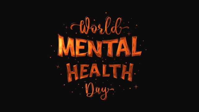 Shimmering gold letters spell world mental health day. Ideal for mental health awareness campaigns and related content design.