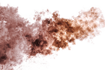 A swirling cloud of reddish-brown dust or smoke against a stark white background.