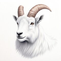 Obraz premium Majestic White Goat Portrait with Detailed Features and Elegant Horns