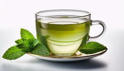 Tranquil Elixir N A Cup Of Green Tea With Fresh Mint Leaves On White Background Ai Generated