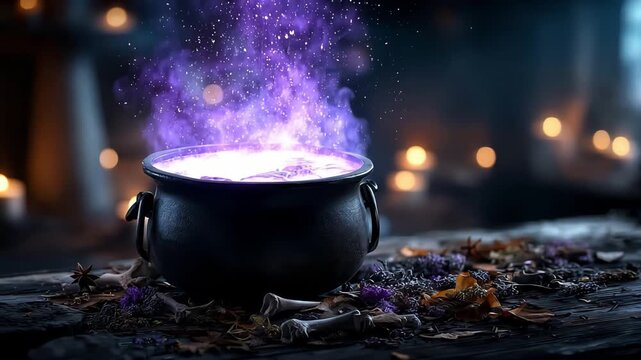 A mystical cauldron bubbling with an array of colorful vapor emanating from it