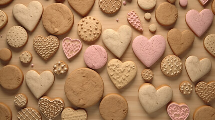 Cookies in different shapes, such as heart, round, square, triangle, sprinkles.