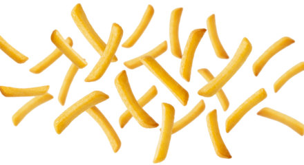French fries falling on transparent background fast food
