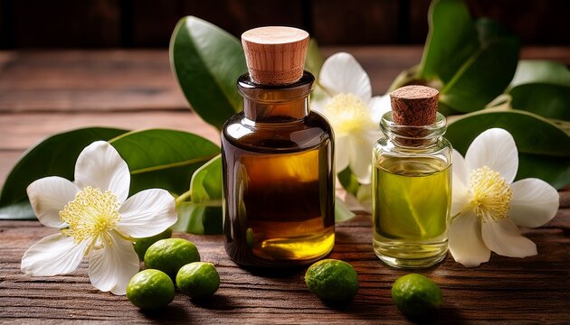 Copaiba Essential Oil Displayed On A Rustic Wooden Table
