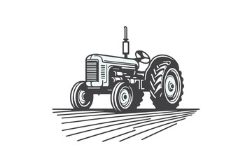vintage tractor vector silhouette black and white