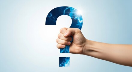 Uncertain future human impact and global queries concept of the unknowns and the questions mark hand holding idea with