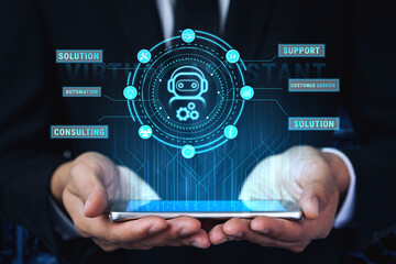 Virtual assistant service providing business support, consulting, and customer service solutions. A concept of 24 7 automation for business efficiency. Motif