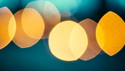 Bright Holiday Bokeh With Hot Yellow Lights Blurred On Teal Blue Background
