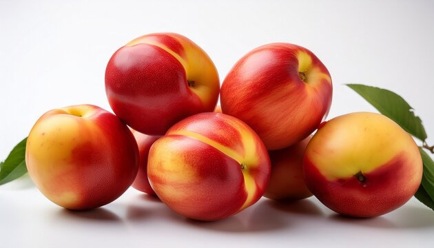 Fresh Juicy Fruta Nectarinas Displayed On White Background For Photography