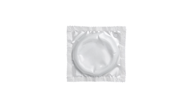 Individually wrapped protection: a single condom sealed in sterile packaging Isolated on transparent background, png