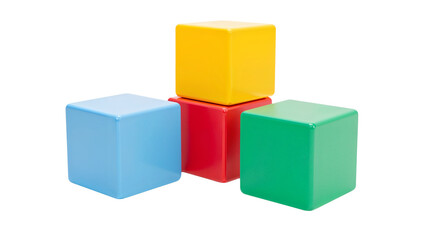 Obraz premium Stack of colorful blocks: yellow, red, green, blue, Isolated on transparent background, png