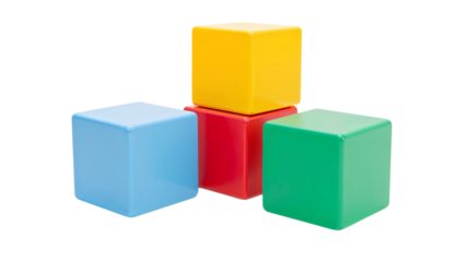 Stack of colorful blocks: yellow, red, green, blue, Isolated on transparent background, png